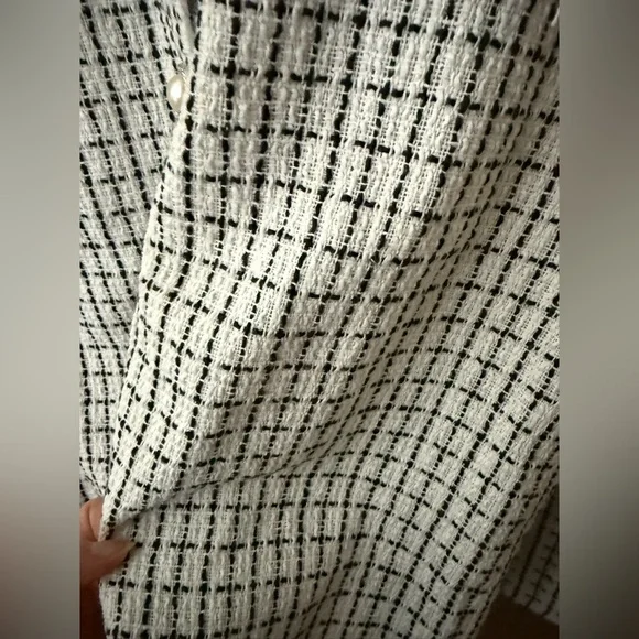 Women's Pearl Button Black and White Checkered Plaid Shacket Shirt Jacket - Picture 6 of 7
